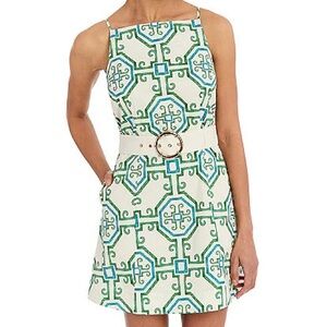 Chic Geometric Green and White Mini Dress